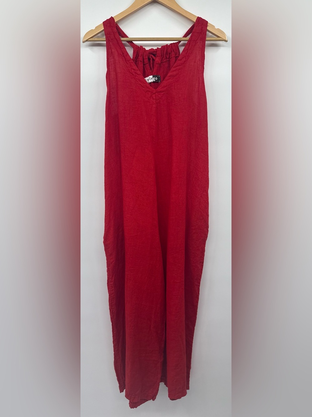 SOLD Virgo Paris Vintage Linen Wide Leg Sleeveless Jumpsuit Artsy Boho